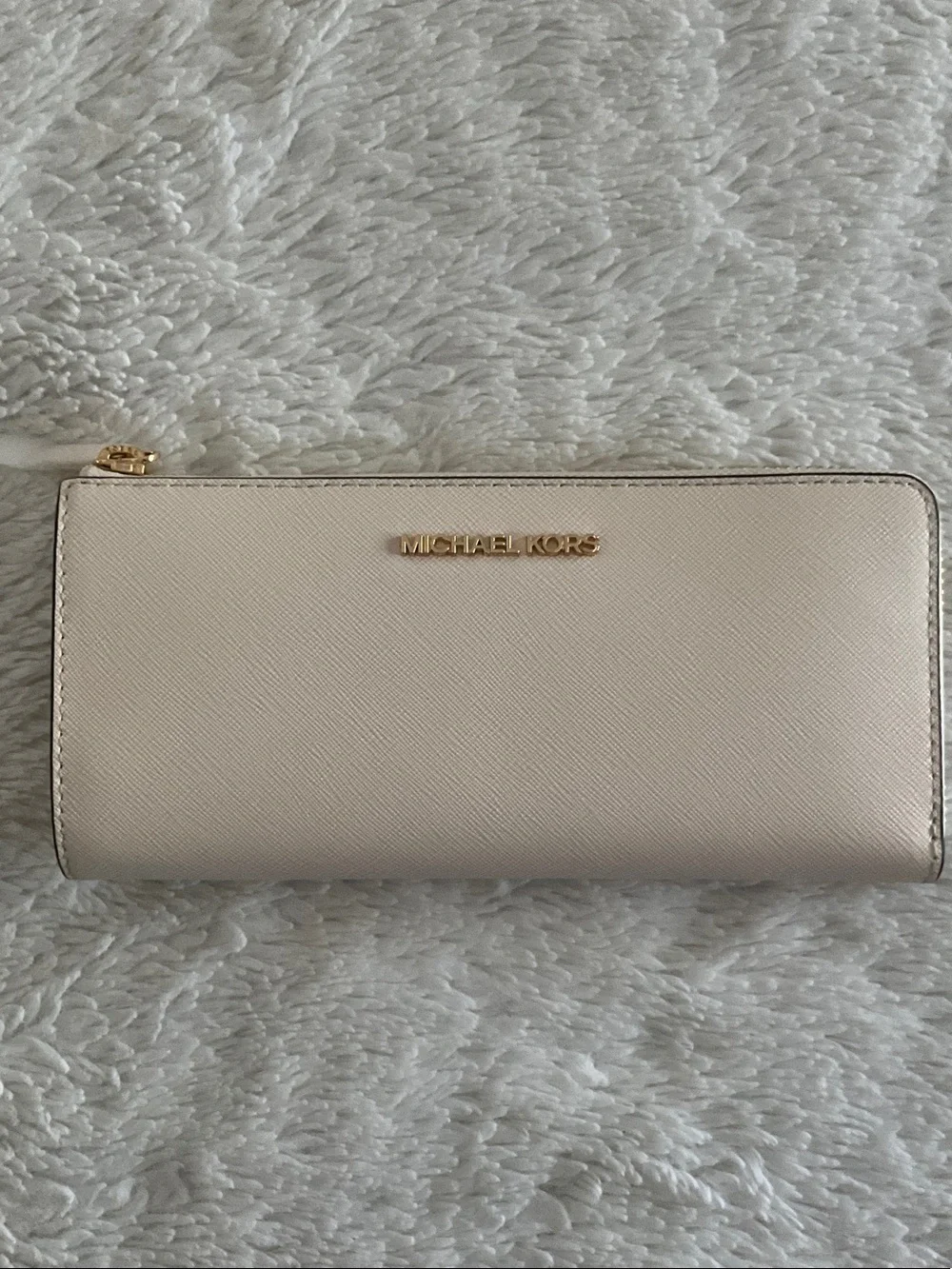 Michael Kors Pale Cream Zip-Around Saffiano Continental Wallet